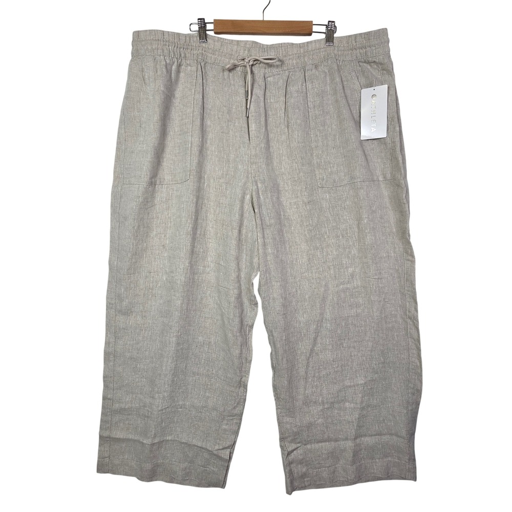 Athleta Women's Retreat Linen Wide Leg Pants Size 3X Beige Drawstring NWT
